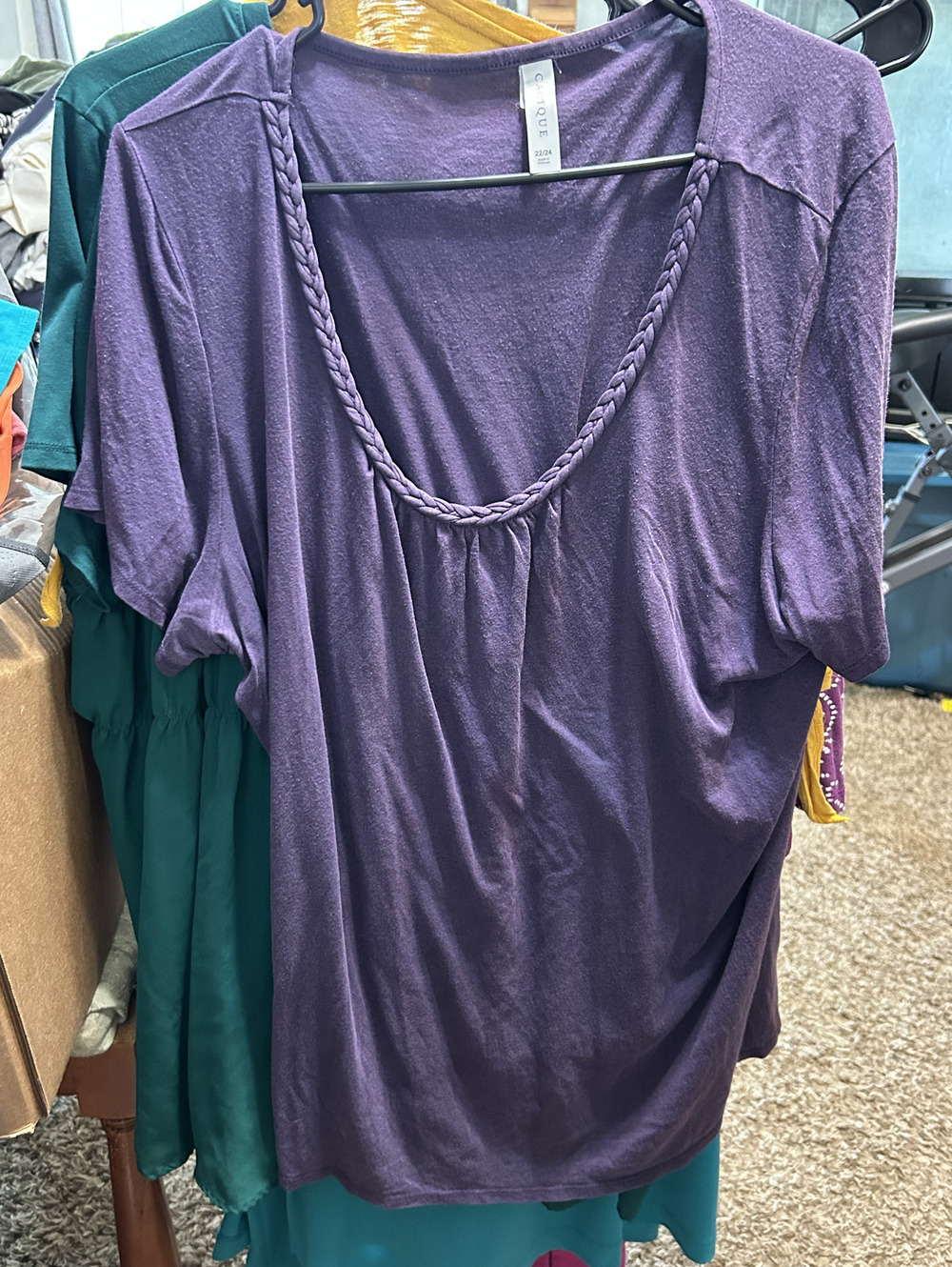 Cacique Purple Braided Neckline Plus Size Top 22/24